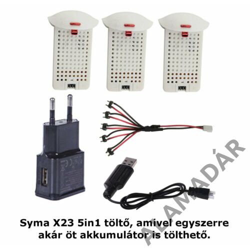 Syma X23-X23W-21-Charger 5-1 töltő szett + 3 db akkumulátor fehér