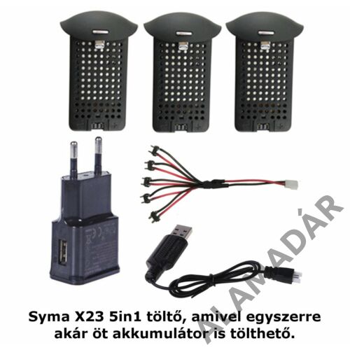 Syma X23-X23W-21-Charger 5-1 töltő szett + 3 db akkumulátor fekete