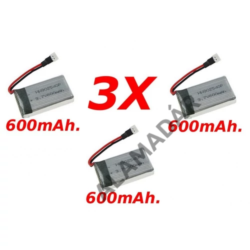 SYMA X5C/X5SC/X5SW/K300C-11-Battery 3,7V 600mAh- Akkumulátor 3,7V 600mAh 3db