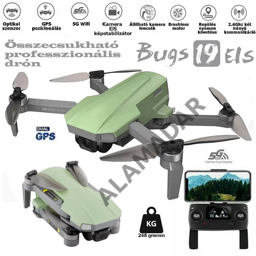  MJX Bugs 19EIS brushless motoros, GPS drón 25 perc repülési idő, 5G 2,5K. WIFI FPV dönthető kamerával.