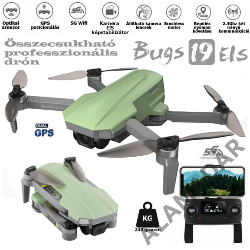  MJX Bugs 19EIS brushless motoros, GPS drón 25 perc repülési idő, 5G 2,5K. WIFI FPV dönthető kamerával.