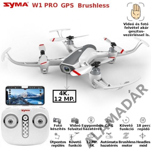 SYMA W1 PRO, Dulal kamera, 4K 12MP. gesztus vezérlés, Brushless motor, GPS, optikai szenzor, 18 perc