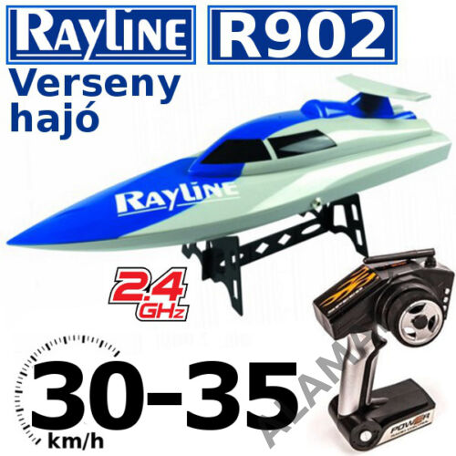 RAYLINE R902 verseny hajó 2.4GHz távval,Li-Po akkuval, 30-35km sebességgel, proporcionális vezérléssel (470mm hosszú)