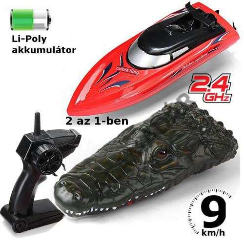 Krokodil hajó kétmotoros elektromos hajó, 2.4GHz.-es távval, Li-Po akkuval, 9-10km sebességel (300mm hosszú) Piros-fekete színű