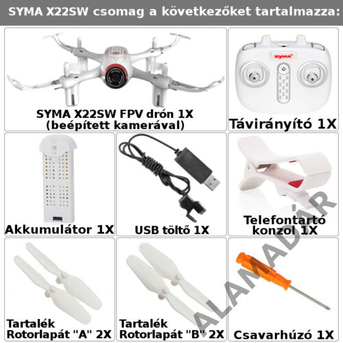 SYMA X22SW drón FPV (WIFI) kamerával, automata magasság és fel-le szálló funkcióval 