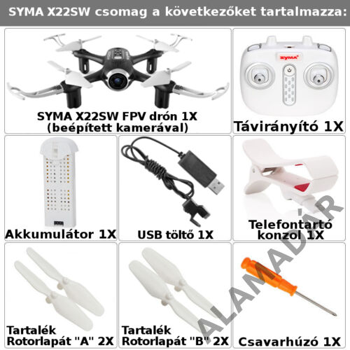SYMA X22SW drón FPV (WIFI) kamerával, automata magasság és fel-le szálló funkcióval 