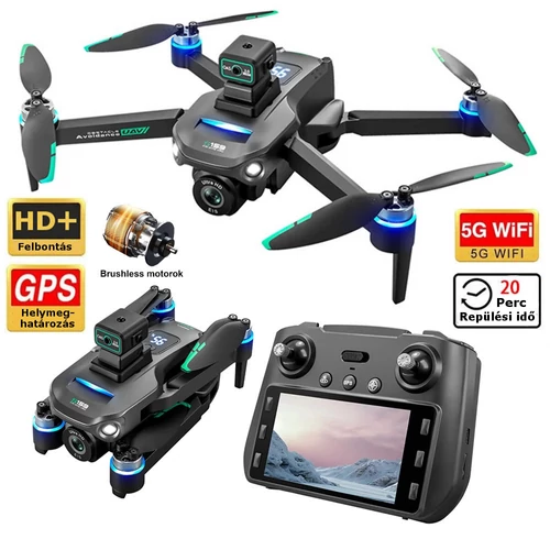 YLr/c S159 GPS.-es Brushless motoros drón HD+ kamerával és saját kijelzővel és akadály érzékelővel.