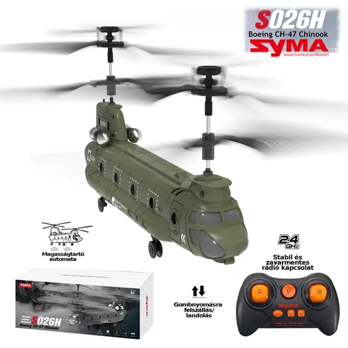 Syma S026H valósághű mini Chinook modell,2.4Ghz.-es távval és automatikus magasságtartással