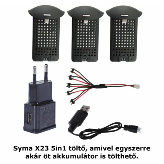 Syma X23-X23W-21-Charger 5-1 töltő szett + 3 db akkumulátor fekete