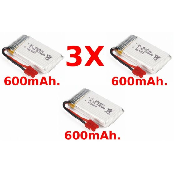 SYMA X5HC/X5HW/X5UW/X5UW-D-11-Battery 3,7V 600mAh Akkumulátor tuning 3,7V 600mAh piros csatlakozós 3db
