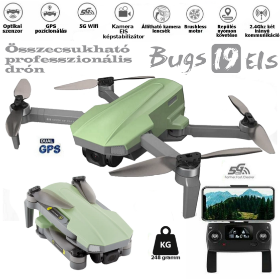  MJX Bugs 19EIS brushless motoros, GPS drón 25 perc repülési idő, 5G 2,5K. WIFI FPV dönthető kamerával.