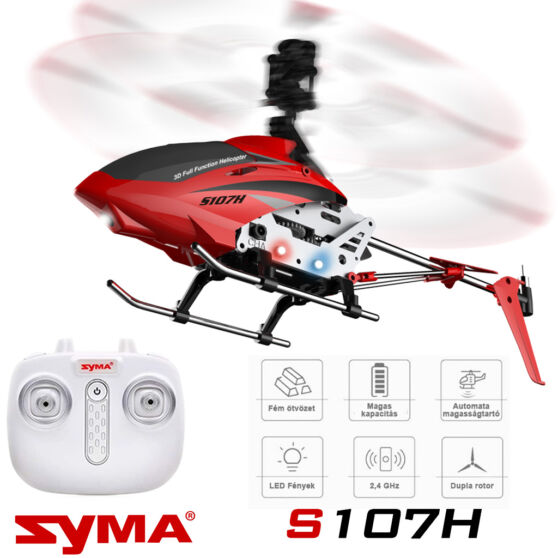 SYMA S107H (PHANTOM) 3,5 csatornás giroszkópos mikróhelikopter 2.4GHz.-es zavarmentes rádióval, automata magasság és fel-le szálló funkcióval.
