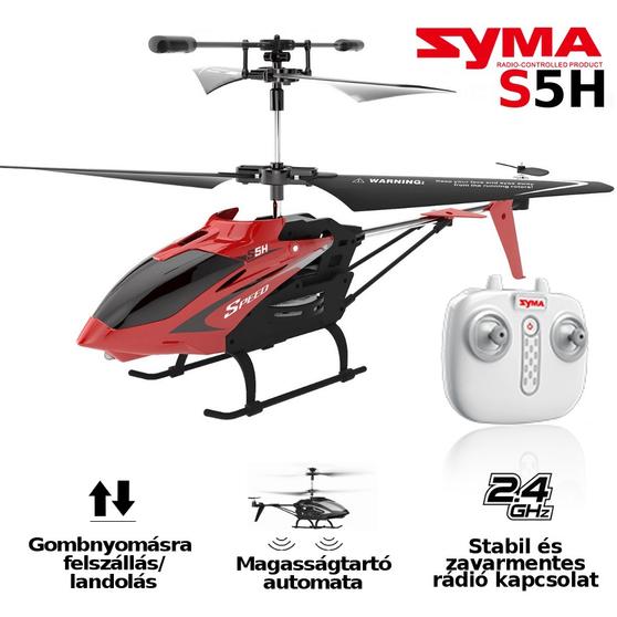 SYMA S5H (HOVER) 3,5 csatornás giroszkópos mikróhelikopter 2.4GHz.-es zavarmentes rádióval, automata magasság és fel-le szálló funkcióval.