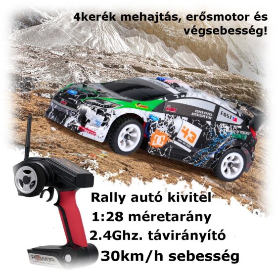 WLtoys K989 1:28 méretarányú rally pálya autó, 4WD összkerék (proporcionális vezérléssel) 30km/h.