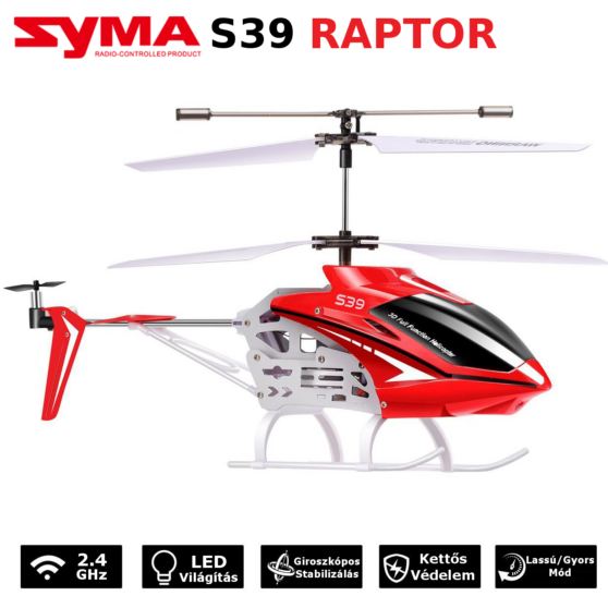 SYMA S39 RAPTOR kompakt méretű helikopter beépített giroszkóppal és 2.4GHz távirányítóval