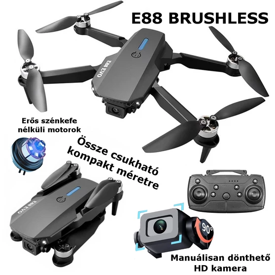 YLr/c E88 EVO Brushless motoros drón, kamerával, és automatikus pozíció tartással.