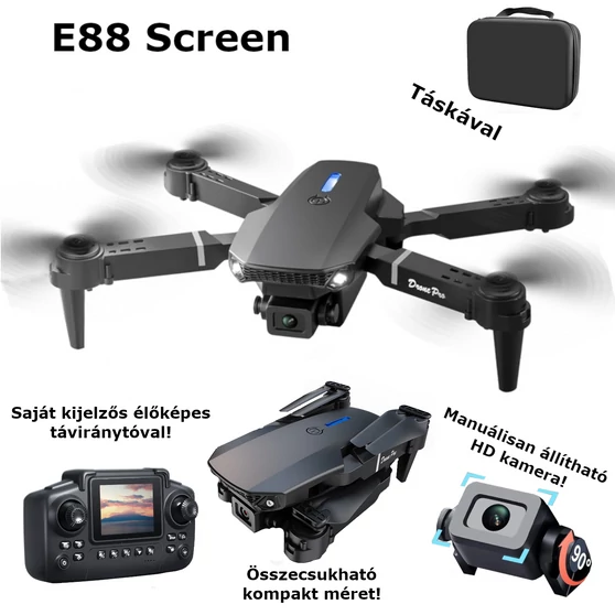 YLr/c E88 saját kijelzős drón szett, kamerával, magasság és pozíció tartással.