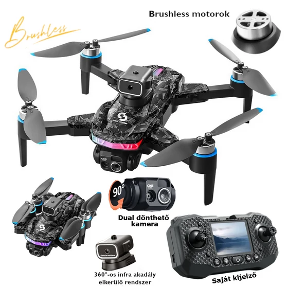 YLr/c S160 HD+ Dual kamerás, Brushless motoros, futurisztikus dizájnra épülő drón szett, ki-be kapcsolható ledvilágítások sokaságával.