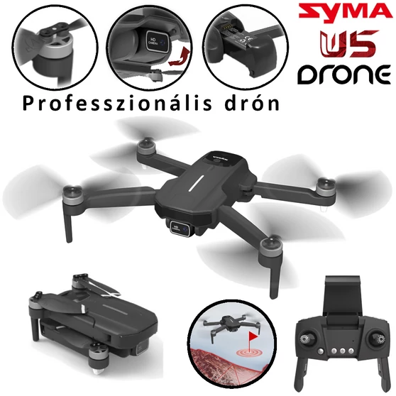 SYMA W5 4K 5G dönthető kamera gesztus vezérlés, Brushless motor, GPS, optikai szenzor, 28 perc