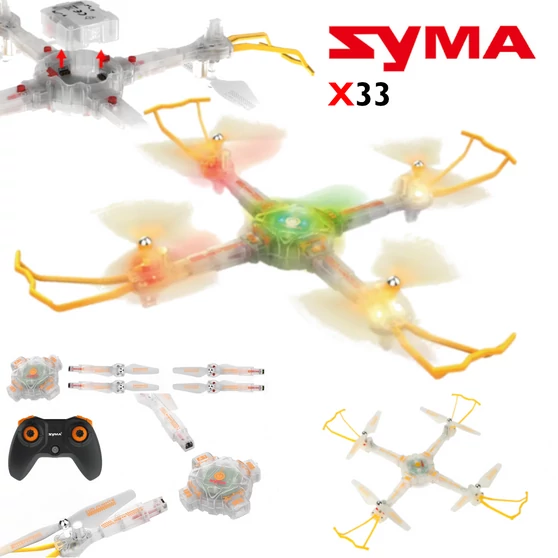 Syma X33 összerakható átlátszó drón, számos Led világítással, magasságtartással és kaszkadőrmutatványokkal