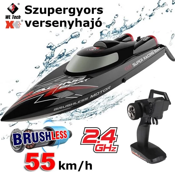 Wltoys V916 verseny hajó 2.4GHz távval,Li-Po akkuval,brushless motorral, 55km sebességgel és proporcionális vezérléssel (485mm hosszú)
