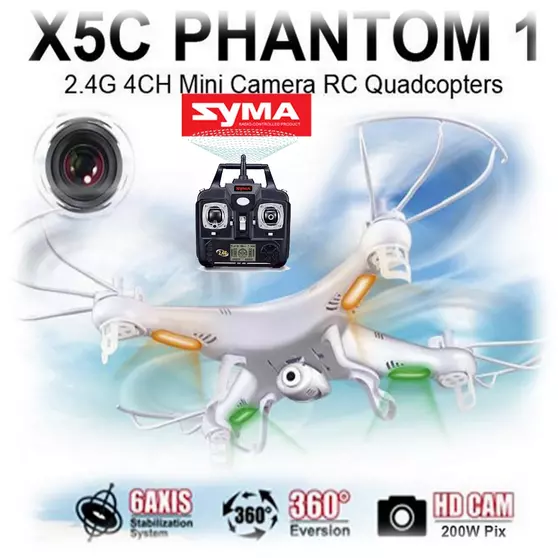 SYMA X5C (mini PHANTOM) 720p. HD kamerával, 6 tengelyes giroszkóppal, 2.4GHz.-es távirányítóval LCD kijelzővel.